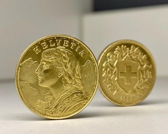 Gold plated 20 Francs, Swiss, Vreneli - Helvetia Gold plated Coin Sovereign REPLICA 1pcs Switzerland