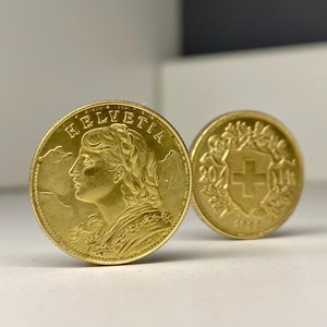 Pièce plaquée or 20 francs, Suisse, Vreneli - Helvetia Pièce en plaqué or souverain REPLICA 1pcs Suisse