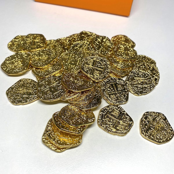 Lot 20 doublons en métal espagnol plaqué or, argent pirate métallique, cadeau incroyable, adapté pour les jeux de société, non magnétique