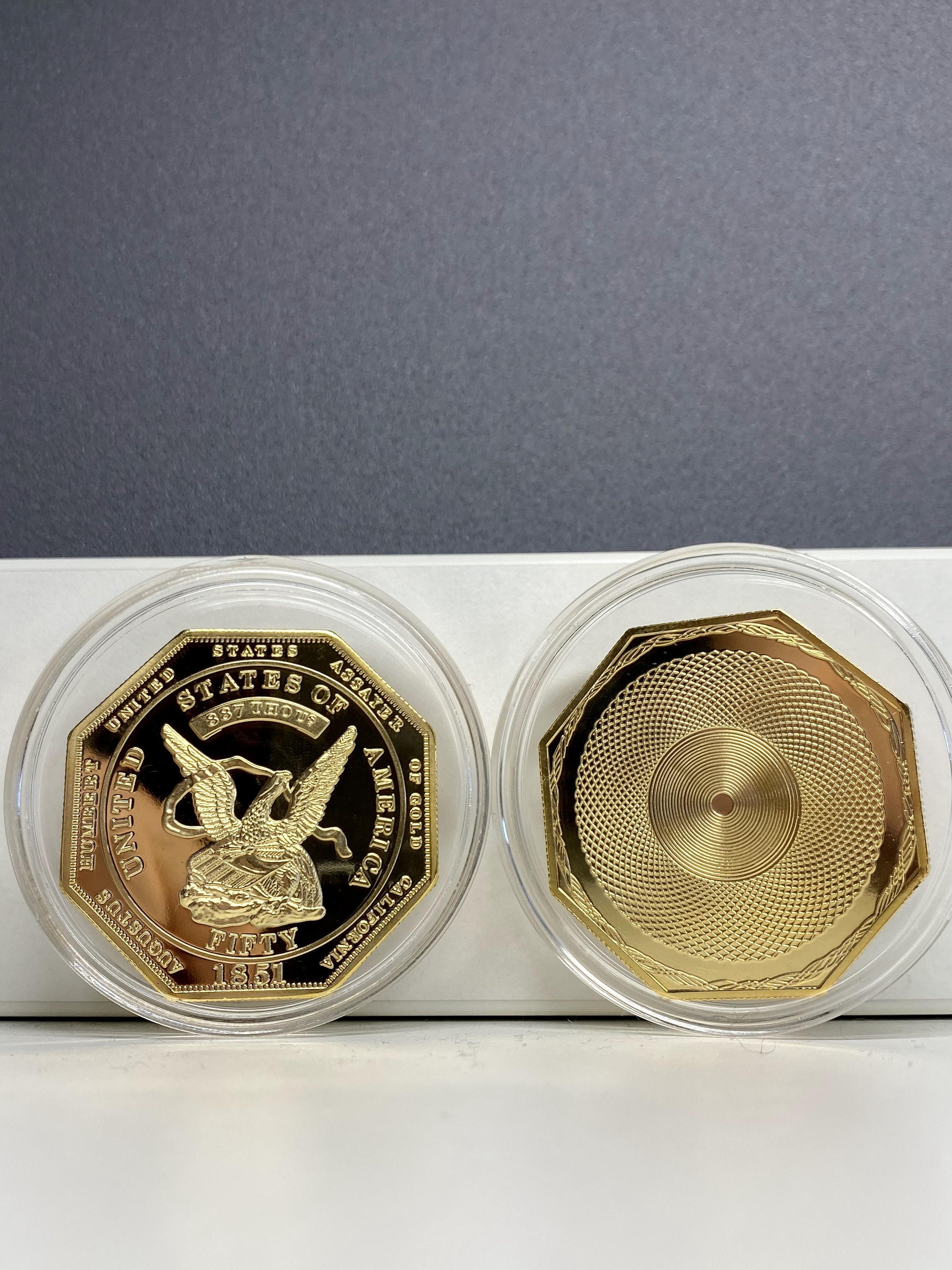 Gold Plated USA Polygon Coin 24k 50 Dollars Coin 1851 RE Augustus