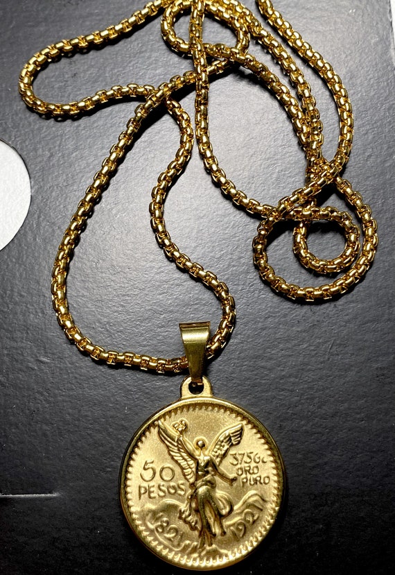50 pesos sale gold coin necklace