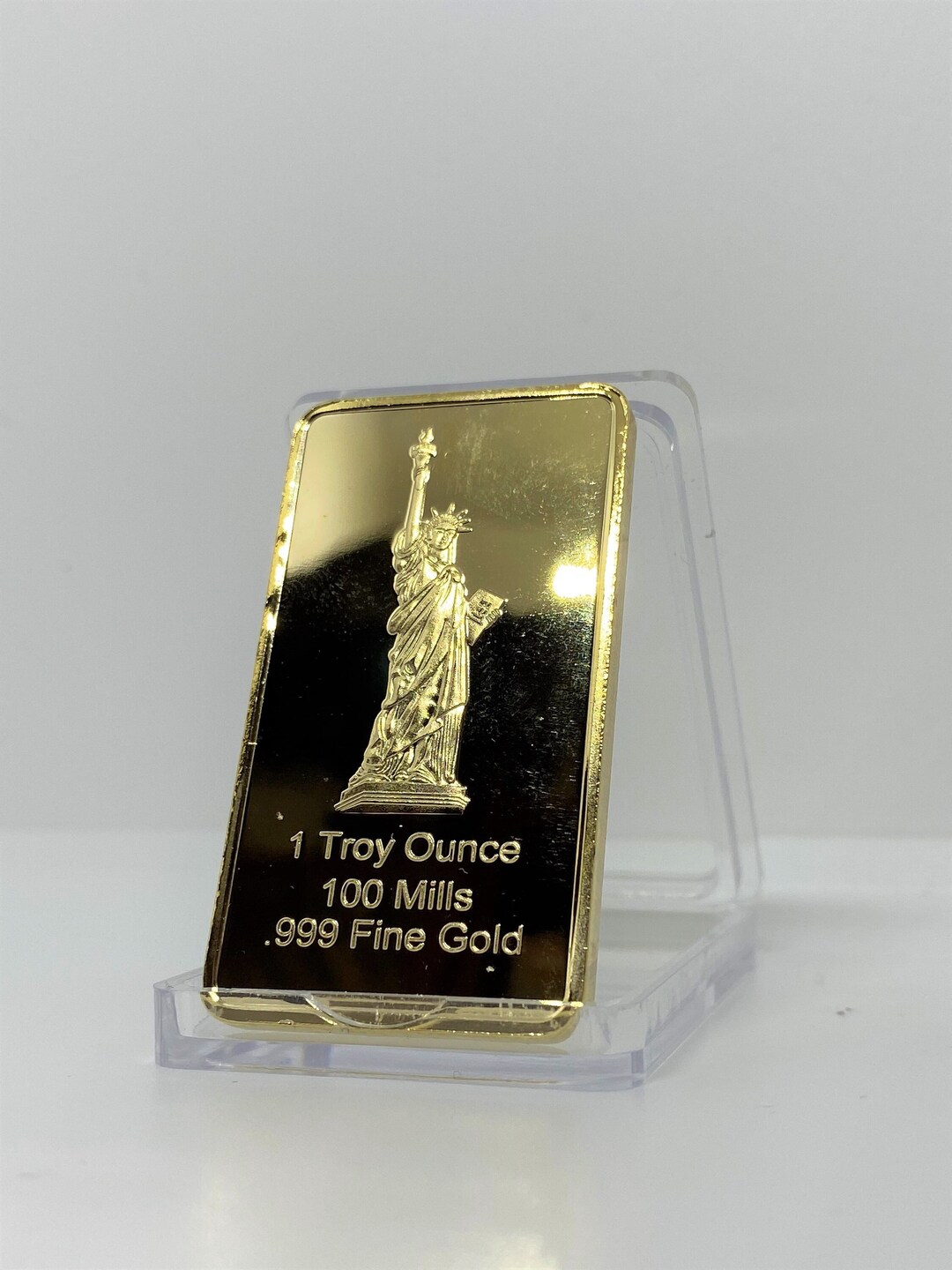 Gold Plated USA Bar 1OZ Statue of Liberty 100 Mills REPLICA Goldplated