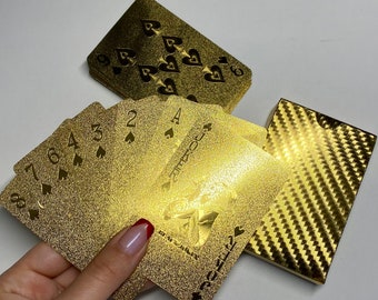 Cartes à jouer en or, cartes imperméables en plastique doré 24 carats, cartes magiques