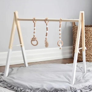 Wooden Baby Gym | Natural Wooden Baby Play Gym | Wooden Gym with Hanging Toys | Baby Accessories | Boho Baby Gym | First Birthday Gifts