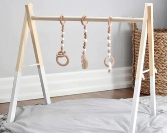 Wooden Baby Gym | Natural Wooden Baby Play Gym | Wooden Gym with Hanging Toys | Baby Accessories | Boho Baby Gym | First Birthday Gifts