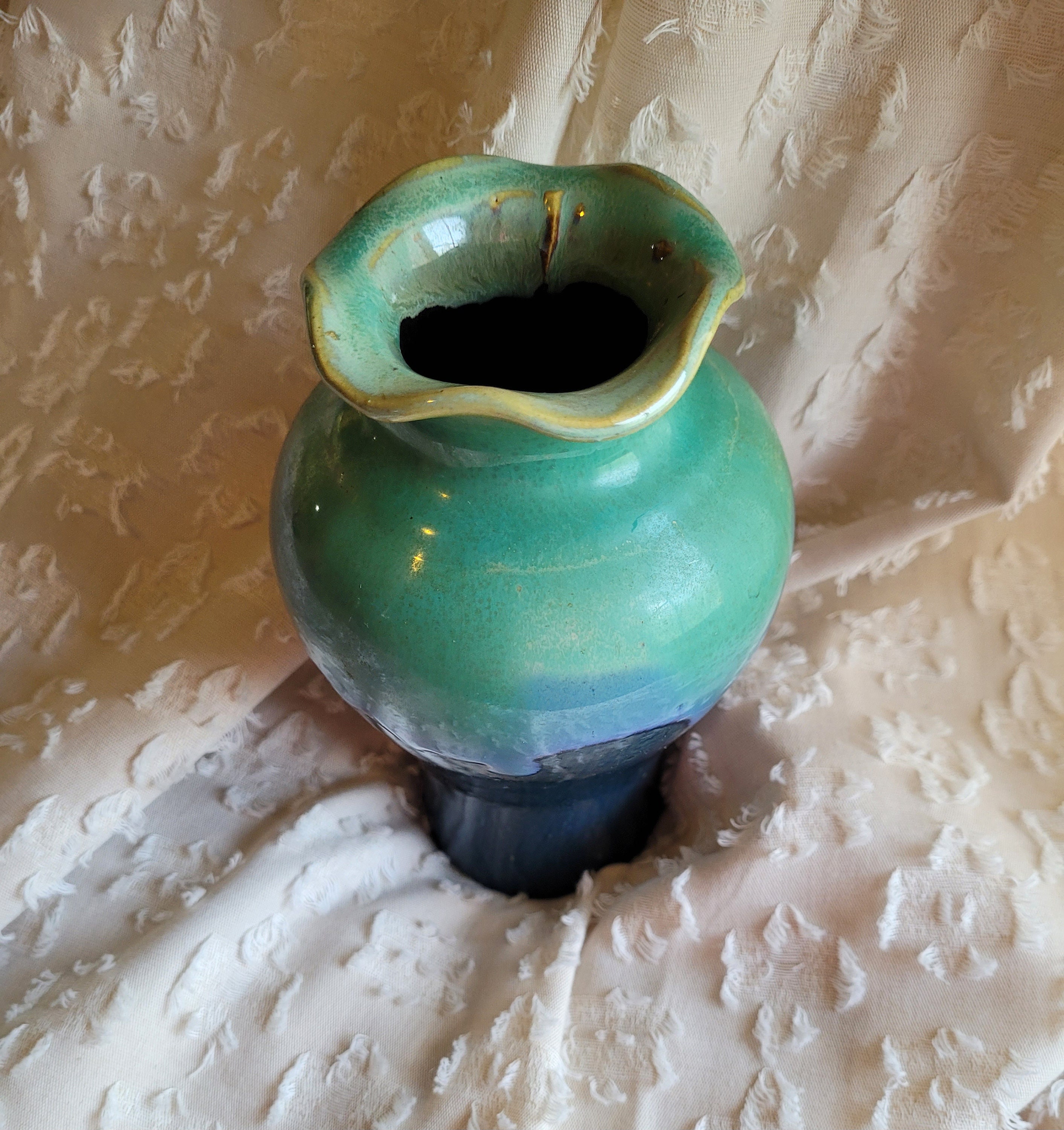 Stoneware Bud Vase Blue and Green Pottery Vase Vintage Stoneware Decor