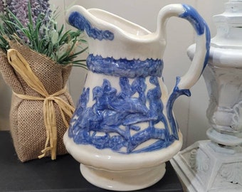 Vintage Blue and White Ceramic Pitcher | Water Pitcher | Blue and White Vase