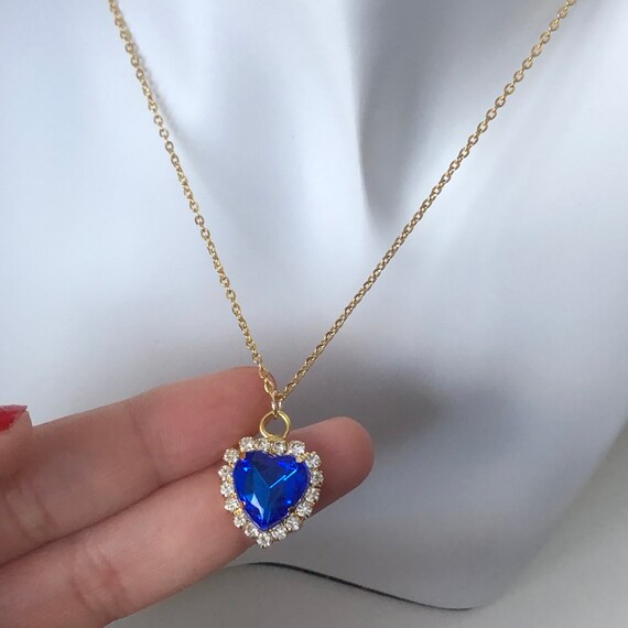 Blue love heart necklace sale