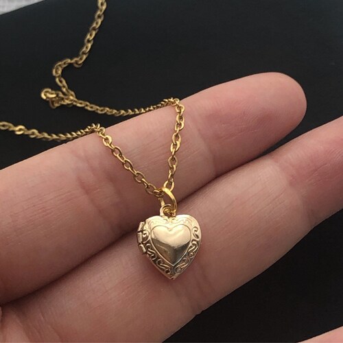 Gold Heart Locket Necklace Etsy