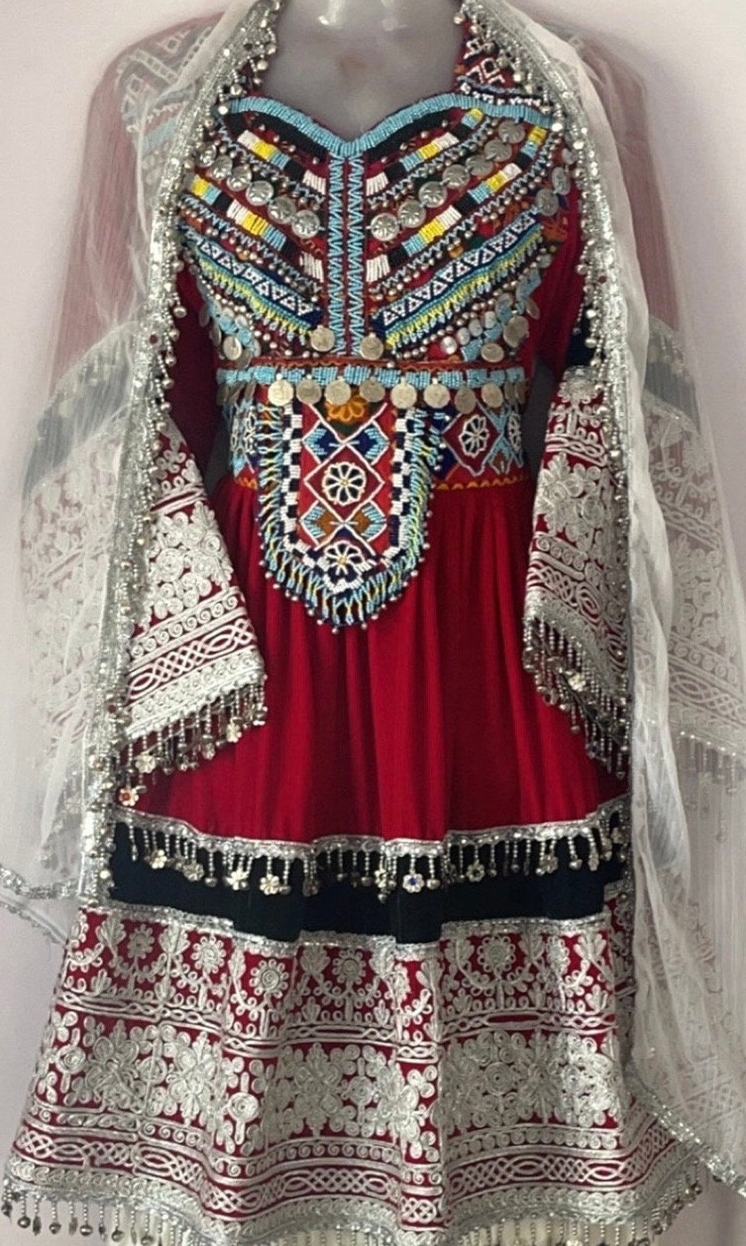 Candy Red Afghan Salwar main image 1