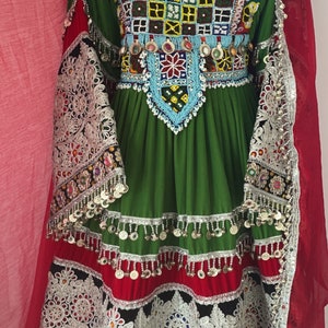 Handmade Traditional Afghan Dress, Green Red Afghan Dress Free Size8 ...