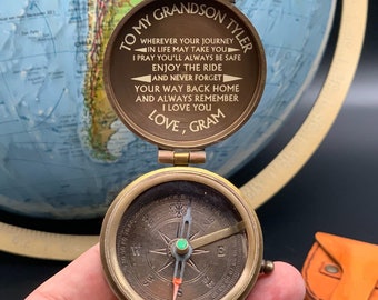 Personalized Working and Functional Compass with Custom Engraving, Your Handwriting Engraved on Compass, Father's Day Gift, Valentine Gift
