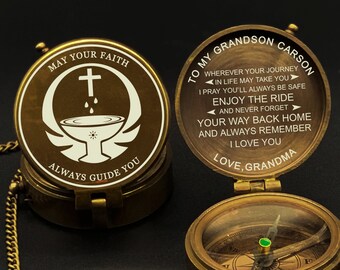 Personalized Baptism Compass, Engraved Catholic Gift