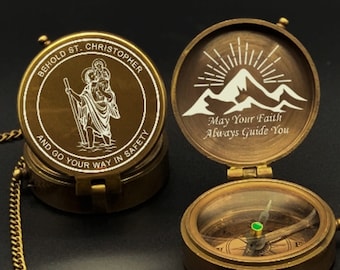 Engraved St. Christopher Compass, Catholic Religious Gift