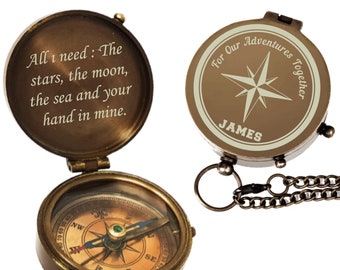 Personalized Brass Compass, Engraved Anniversary Gift