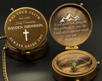 Brass Compass for Religious Gifts, Confirmation Gifts, Baptism Gifts, Christian Gifts, Catholic Gifts, Birthday Gifts, Graduation Gifts