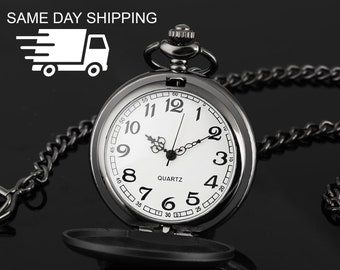 Personalized Gunmetal Pocket Watch, Custom Engraved Anniversary Gift