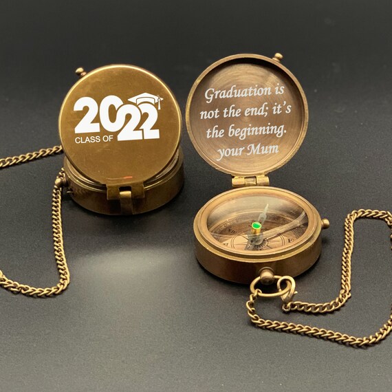 Persönlicher Kompass Mit Lederetui – Messing, 50 Mm, Gravierter Spruch, Geschenk Für Sohn & Enkel