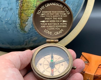 Valentines Day Gift for Boyfriend, Gift for Husband, Anniversary Gift for Couple, Your Photo Engraved Compass, To My Son Gift, Compass