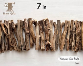 Weathered Wood Sticks 7 in., Driftwood Branches for Crafts, Natural Decayed Wood, Rustic Wooden Stick Bundles
