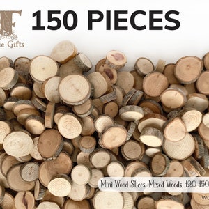 Mini Wood Slices Bundle 120-150 ct, Mixed Woods Wooden Circles, Small Wood Disk in Assorted Sizes, Bulk Wood Supply for Crafting