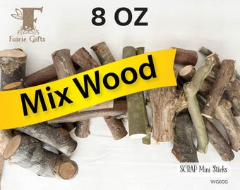 SCRAP Mini Wood Sticks 8 oz, Mixed Woods Branches, Small Sticks in Assorted Sizes, Rustic Craft Sticks, Twigs Bundle