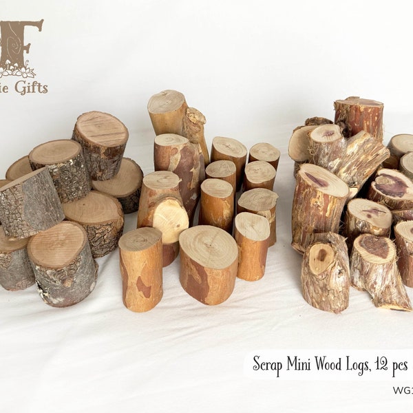 SCRAP Mini Wood Logs 12ct, Seconds Wood for Crafts, Tree Supply, Rustic Wood Stumps, Small Wood Trunks, Hardwood Logs, Cedar, Myrtle, Maple