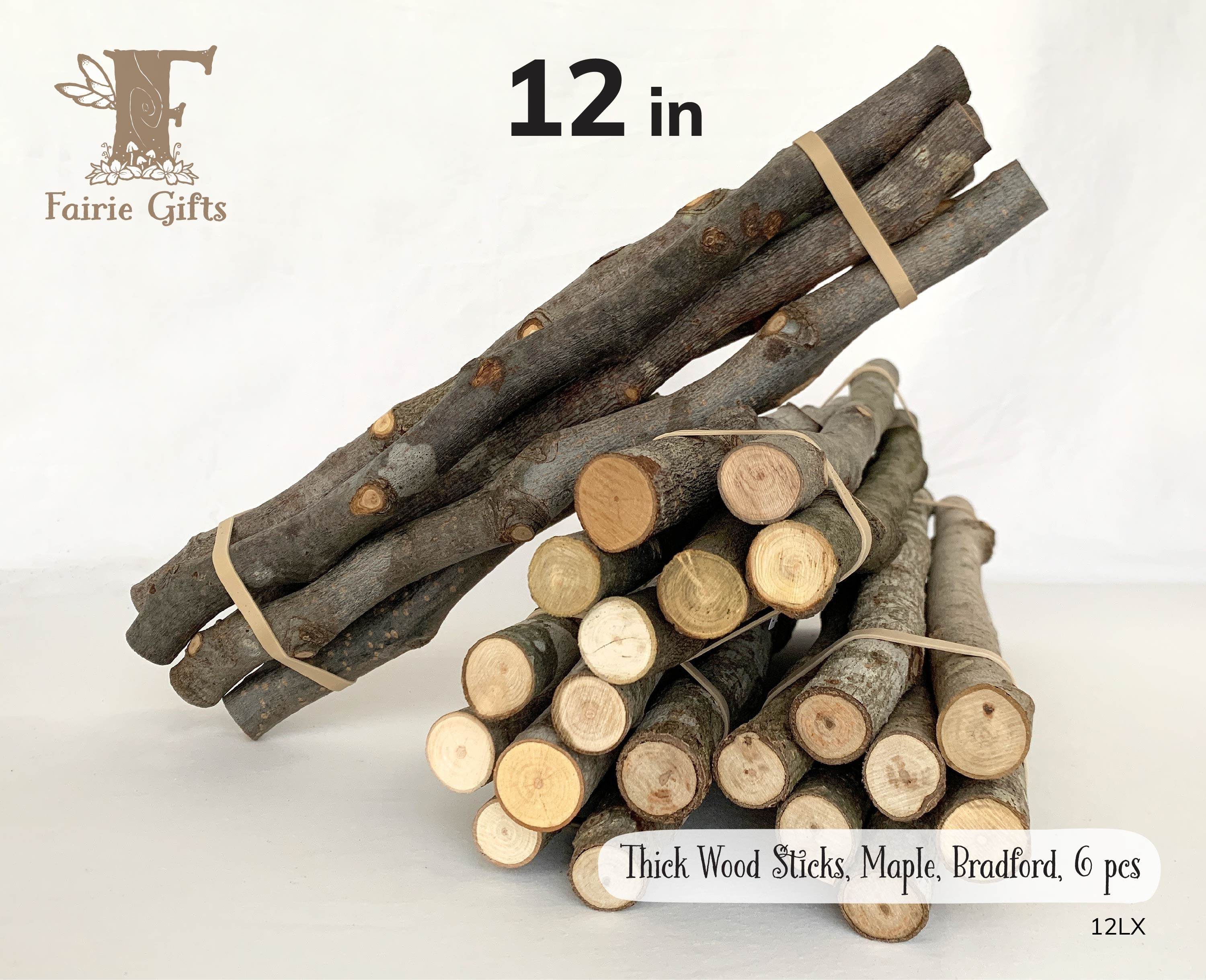 Thick Wood Sticks 12 In, Wooden Branches 6 Ct, Maple Wooden Sticks