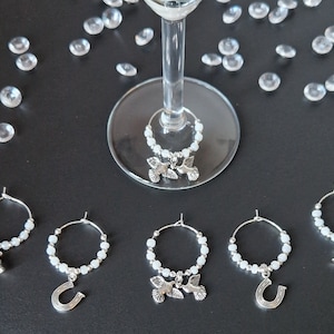 Wedding day wine glass charms, set of 6