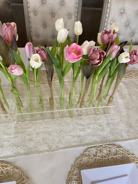 2 Pieces Acrylic Flower Base Rectangular,Acrylic Vase Clear Vase for  Flowers,Acrylic Floral Vase,Acrylic Vases for Centerpieces,Acrylic Flower  Box,Bud