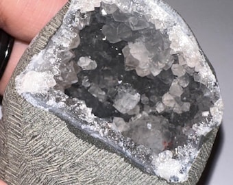 Baby blue chalcedony geode cutbase