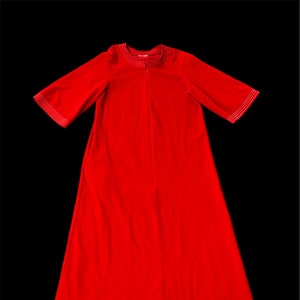 Vintage Robe Housecoat Duster Red Zipper Pockets Velveteen