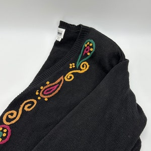 Vintage Cardigan Sweater Button Paisley Shoulder Pads Slouchy Boyfriend Small