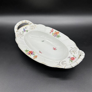 Antique Serving Bowl Rosenthal Bavaria Handles Basket Weave Flowers Germany Dish
