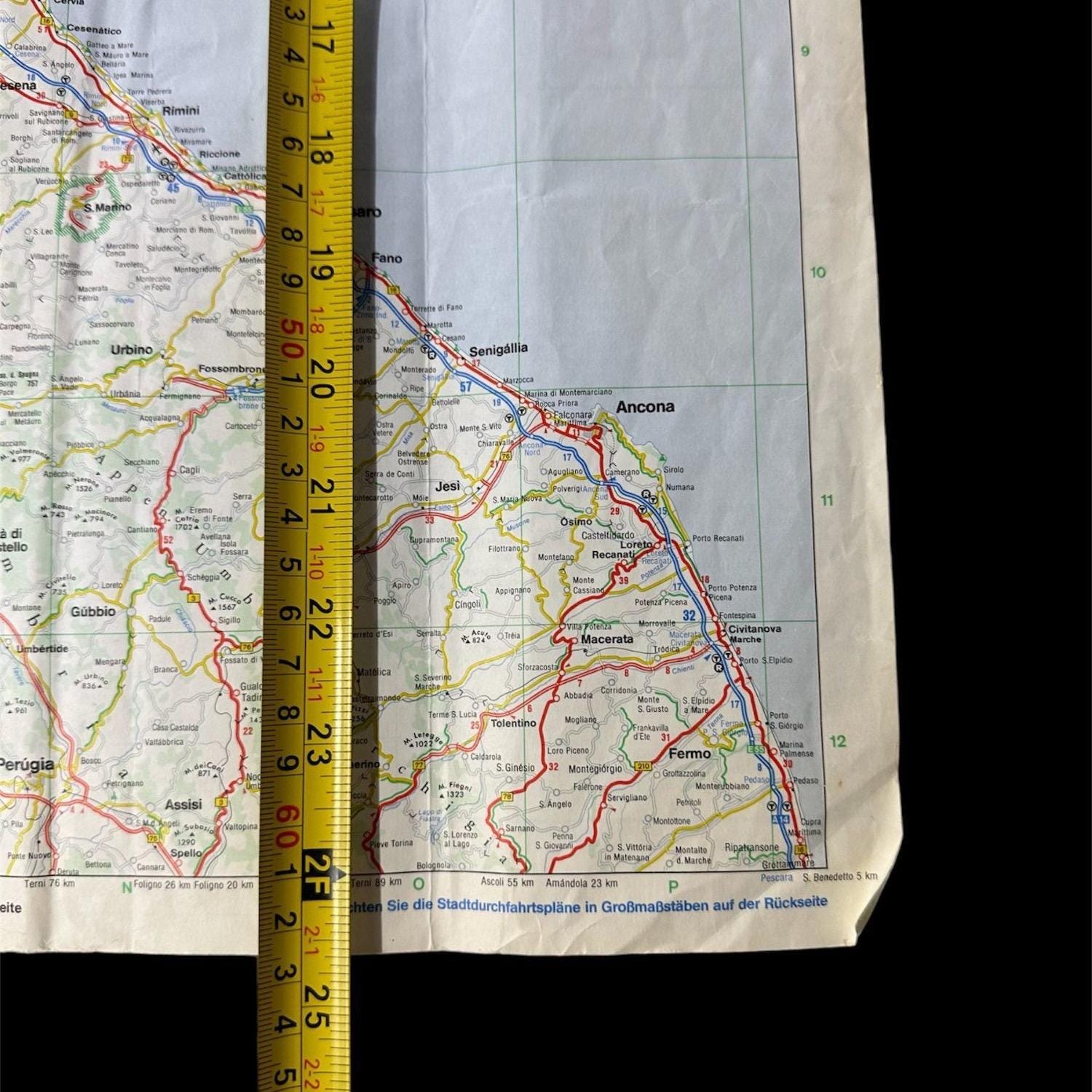 ヴィンテージ イタリア マップ イタリアの道路 1990 年代 ドイツ語 壁