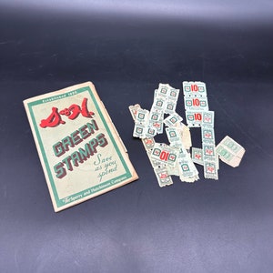 Książka ze znaczkami Vintage Grocery Green Stamp Book S & H 1960s Ephemera Housewife Movie Prop