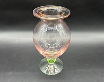Vintage Vase Tiffin Watermelon Depression Glass Pink Green Footed Pedestal