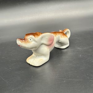 Vintage Long Dog Dachshund Hound Ceramic Figurine Brown White Decor Kitsch