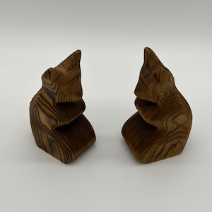 Vintage Wood Bear Figurines Statues Carved Cryptomeria Mid Century Modern