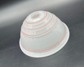 Vintage Glass Lampshade Light Fixture 1930s White Coral Stripe Rings Art Deco