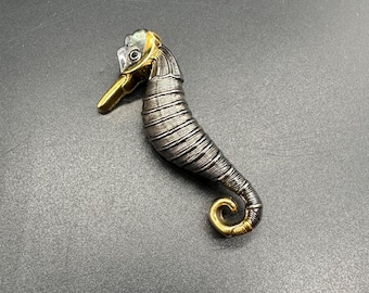 Vintage Seahorse Brooch Pendant Gold Silver Tone Best Brand Nautical Beach Jewelry