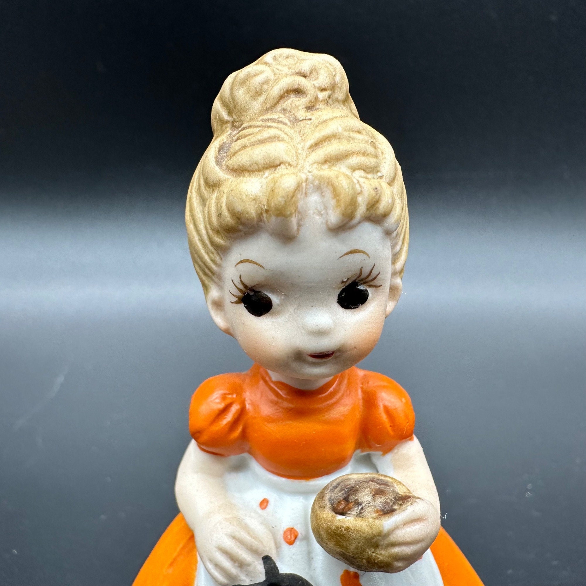 Vintage Girl Figurine George Good Josef 1974 Autumn Orange Yellow