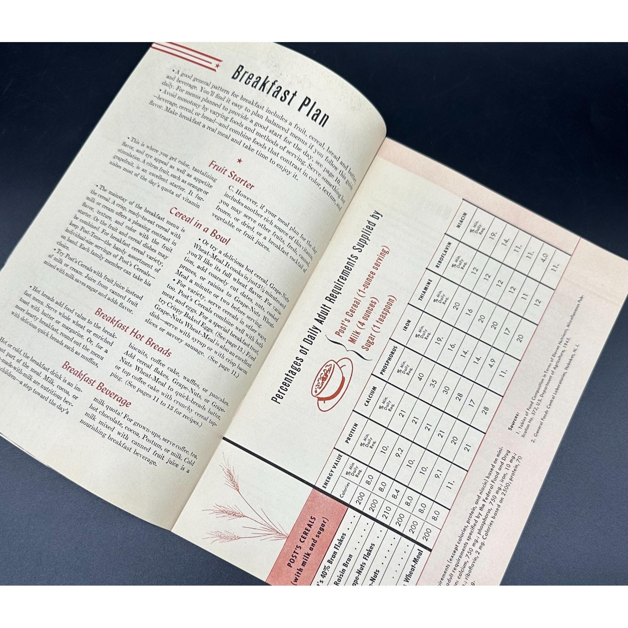 Vintage Breakfast Recipes Booklet You Can Count on Cereals 1940s ...