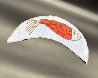 Vintage Fish Shaped Fabric Patch Blue Velvet Red Quirky Kitsch DIY Craft Sewing