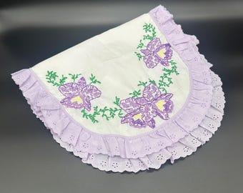 ヴィンテージ刺繍の白紫黄色の花柄テーブルランナー - Etsy 日本