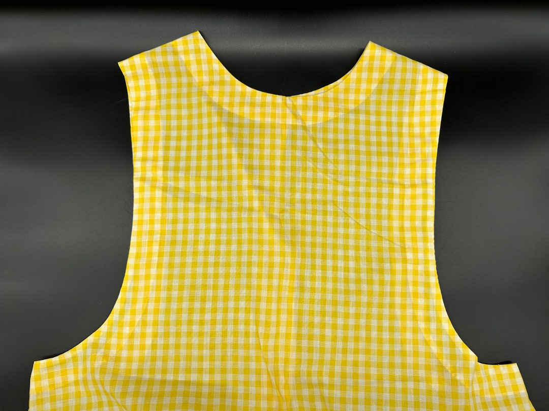 Artist Smock Apron Full Coverage Yellow Gingham Plaid Handmade Cotton