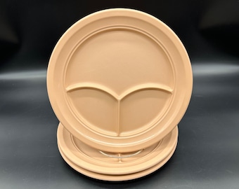 Vintage Dallas Ware Melamine Divided Plates Set 3 Peach Round USA Retro