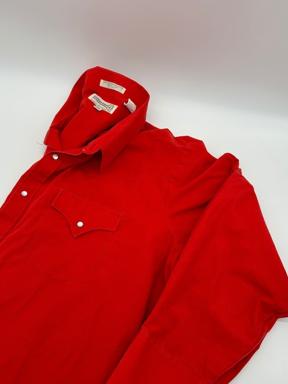 Mens Western Pearl Snap Shirt Red Button Down 2XL… - image 1