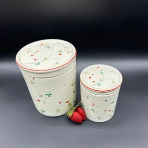 Vintage Canister Set 1980s Epoch Korea Ceramic Strawberry Cottage Kitchen Decor