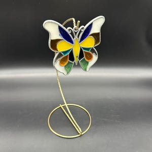 Vintage Stained Glass Style Butterfly Suncatcher Window Hanging Ornament 1970s